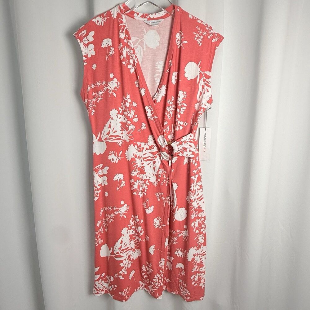 Liz Claiborne Peach Garden Floral Wrap Dress Sz M New